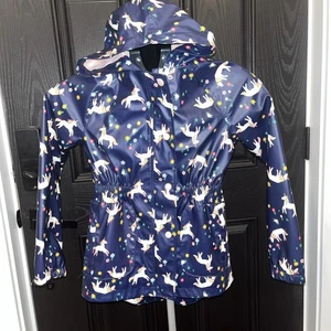 Cat & Jack Floral Unicorn Medium Rain Jacket Button Zipper Lined Hooded - Picture 1 of 8