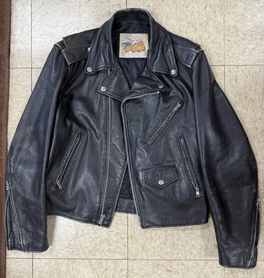 Chaqueta de Cuero Excelente De Colección Para Hombres 40 Motocicleta Motociclista Harley Parche EE. UU. Años 80 Foto 1 de 4