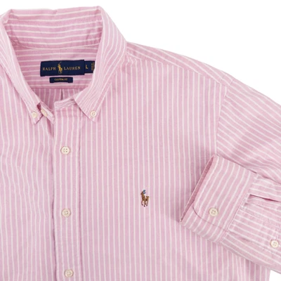 Polo Ralph Lauren Para Hombre Grande Calce Personalizado Oxford Camisa Abotonada Rosa Rayas Poni Foto 1 de 4