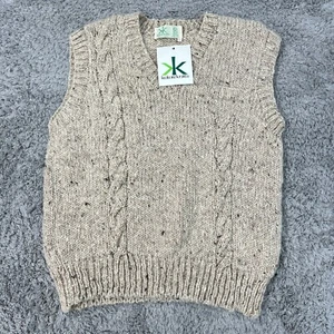 Kolor Knits Sweater Boys Large Oatmeal Cable Knit Wool Vest Handmade Ireland - Picture 1 of 9