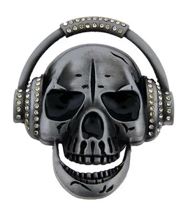 Mens Belt Buckles Skull Head Phone Some Rhinestones Music Hip Gothic DJ Bikers. - Picture 1 of 5