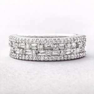 Ring Band Sterling Silver 925 White Gold Plated Square Shape CZ ADASTRA JEWELRY - Picture 1 of 3