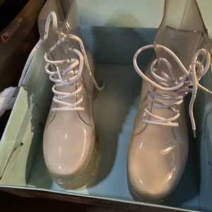 JC PLAY by JEFFREY CAMPBELL Transparent Clear Lug Sole Ankle Boots | Women's Sz8 - Picture 1 of 7