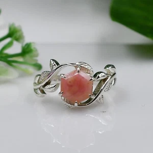 Natural Pink Opal Ring 925 Sterling Silver Leaf Ring, Statement Ring Women Ring - Picture 1 of 4
