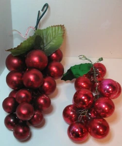 Vintage Lot of 2 Red Grape Cluster Mercury Glass Ornaments - Picture 1 of 8