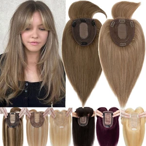 Topper Clip de Pelo 100% REMY Cabello Humano Toupee Top Mono Base de Seda Peluca Bang - Imagen 1 de 92