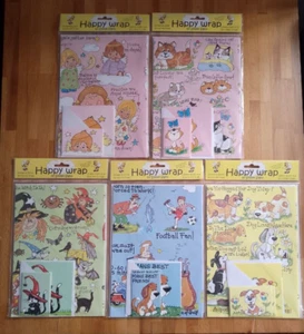 5 x Happy Wrapping Packs any occasion Cute and Sweet wraps, tags card JOBLOT - Picture 1 of 6