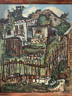 🔥 Pintura al óleo vintage de paisaje urbano de Newport WPA regionalismo americano antiguo 1949 Foto 1 de 4