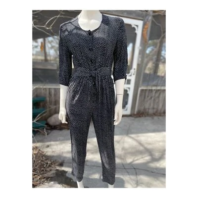 Macacão vintage anos 90 rayon Jennifer Ryan para Irene Hill preto branco Ditzy floral - Imagem 1 de 4