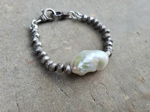 ENORMES AUSTRALISCHES SÜDSEE ZUCHTPERLEN ARMBAND MIT STERLINGSILBER PERLEN - Bild 1 von 5