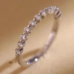 2Ct Round Cut Lab-Created Diamond Women Half Eternity Ring 14k White Gold Plated - Picture 1 of 11