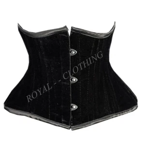 Corsé negro ajustador de cintura corta extremo terciopelo encuadernado de acero pesado J-8019 - Imagen 1 de 3