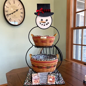 Longaberger Schmiedeeisen groß 32 Schneemann mit Gesicht/Hut/2 Körbe/Schutz/Einlagen - Bild 1 von 21
