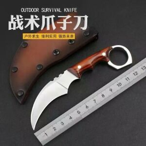 New D2 Steel Blade Wood Handle Survival Hunting  Tactics Karambit Claw Knife C07