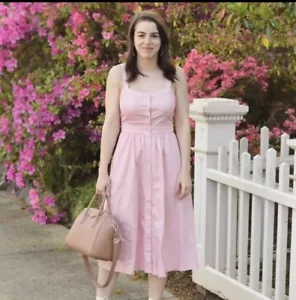 Madewell Pink Fleur BowBack Sleeveless Button Up Pocket Midi Summer Dress Size 0 - Picture 1 of 3