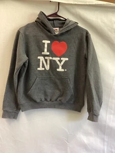 I Love NY grey pullover pouch pocket hoodie youth size 10/12 - Picture 1 of 12