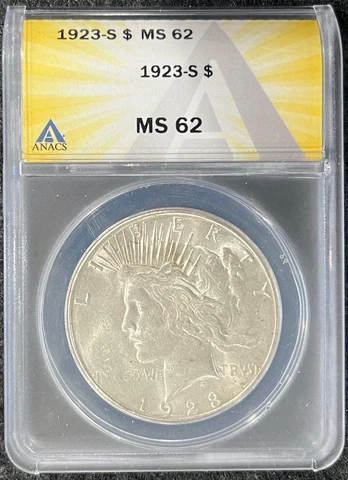 1923-S $1 Peace Dollar ANACS MS 62 Cover