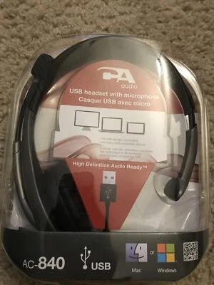 Cyber Acoustics AC-840 USB Mono Headset Internet Communication & Boom Mic - NEW - Image 1 of 3