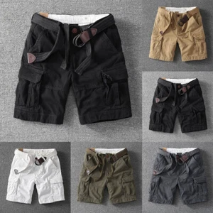 UK Mens Cargo Shorts 100% Cotton Combat Knee Length Summer Pants Loose Fit Short - Picture 1 of 19