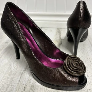 Taryn Rose Bronze Peep Toe Pumps Stiletto Heels 10 EU 40.5 - Picture 1 of 12