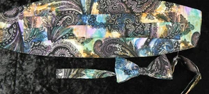 VTG  Fantastic Multicolor Paisley adj. cumberbund & bowtie set   - Picture 1 of 2
