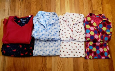 4 Sets Croft & Barrow Cottage Rose Cardinal Heart Polka Dot Fleece Pajama Lot S - Image 1 of 4