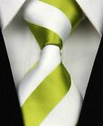 Green And White Thick Stripe Silk Classic Woven Horse Show Tie *New*