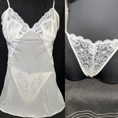 De Colección Victoria’s Secret SEDA Vestido y Encaje Panty Set '02 Y2K Novia Blanco M L Foto 1 de 4