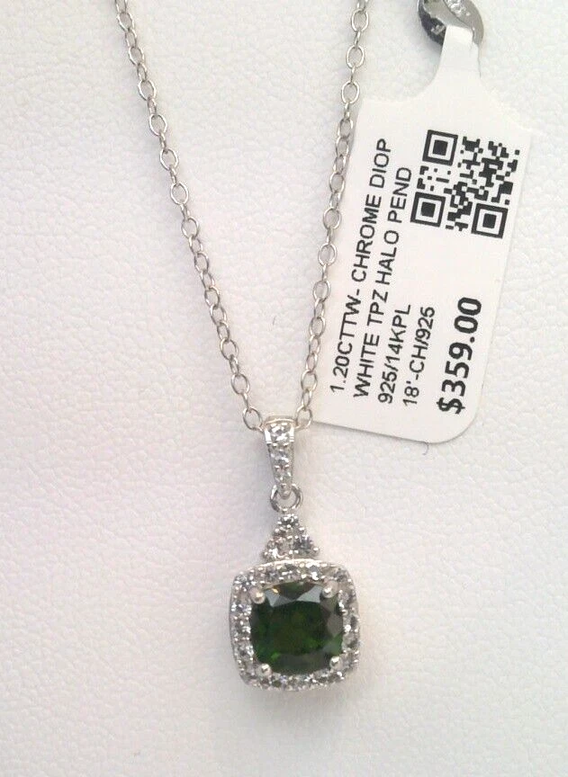 $359 SS/14KPL/925 NATURAL 1.20CTTW CHROME DIOPSIDE & TOPAZ HALO PENDANT NECKLACE - Image 1 of 4