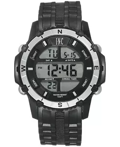 I.N.C. Men's Black Silver Resin Silicone Strap 46mm Digital Sports Watch NIB - Picture 1 of 6