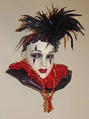 Unique Creations Big 3D Pierrot Jester Clown Lady Face Mask Wall Hanging Decor - Image 1 of 3