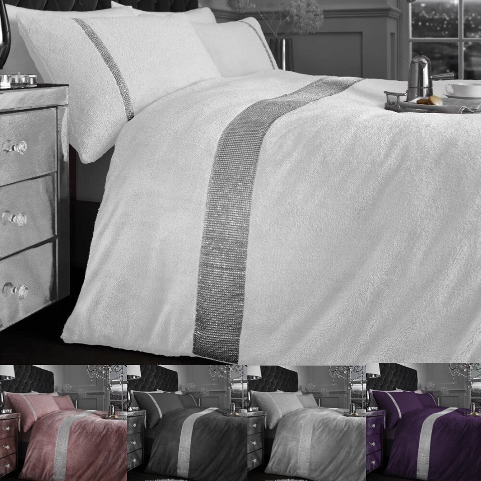 DL Teddy Diamante Sparkly Duvet Set Fleece Single Double King Size Fleece Bedding