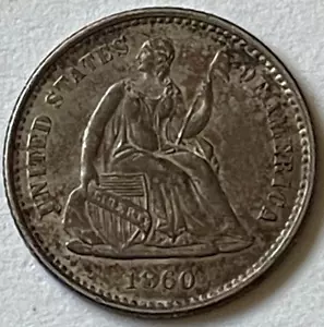 SCHÖN GETÖNTE USA 1860 HALF DIME SILBERMÜNZE - NEW ORLEANS STEMPELGLANZ - Bild 1 von 8
