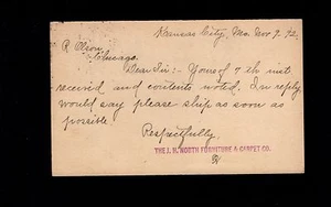 Kansas City J North Furniture Carpet Co 1892 Grant Postal Card 9r - Picture 1 of 2