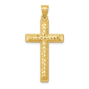 Real 14kt Yellow Gold Diamond-cut Latin Cross Pendant - Picture 1 of 6