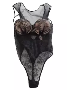 Victoria's Secret Black Lace Body Suit Bra Size 32C NWT - Picture 1 of 5