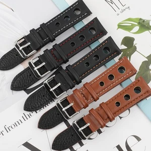 Rally Racing Leather Watch Band 18mm 20mm 22mm 24mm Quick Release Watch Strap - Picture 1 of 23