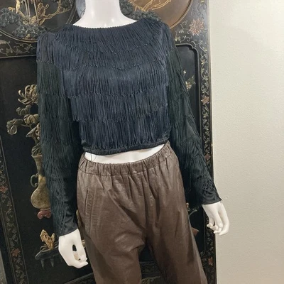 Vintage 1970’s Black Fringe Long Sleeve Shirt, Joy Stevens California - Image 1 of 4