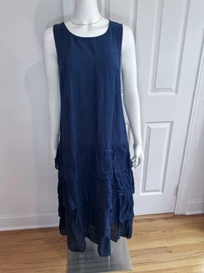 Ärmelloses marineblaues Leinen-Maxikleid mit Stufensaum für Damen Größe 8 - Bild 1 von 15
