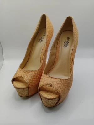 Charlotte Russe Tan Peep Toe Wedges Size 6 with 5.5 Heel. - Image 1 of 4