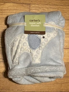 NEW &  VHTF Carter’s Blue Baby Blanket Elephant w/ Circles 2008 - Picture 1 of 3