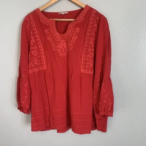 John Mark Shirt Damen XL rot bestickt Cottage Prairie Boho Oberteil Puffärmel - Bild 1 von 19