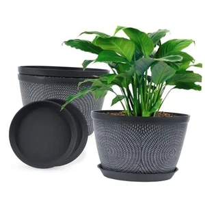  Flower Pots Planters for Outdoor Indoor, 3 Pack Plastic Plant Pots 10 Inch - Picture 1 of 7