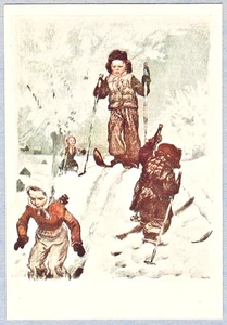 A.Pakhomov 1958 Russian postcard SNOW COVERED HILL Children Skis - Picture 1 of 2
