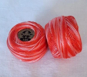 2 DMC Perle Cotton Thread Balls 10g Sze 8 100% Cotton VARIEGATED RED ORANGE #106 - Picture 1 of 1