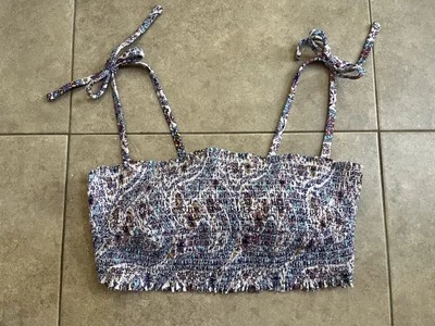 Xhilaration Size 16W Smocked Bandeau Bikini Swim Top Paisley Blue - Image 1 of 4