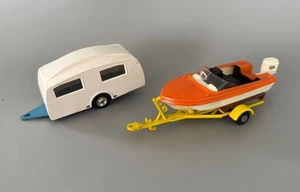 Matchbox King Size Boat & Solido Caravan Trailer Set Vintage 1970s 1/43 - Picture 1 of 2