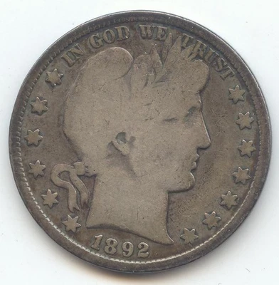 1892 Barber Half Dollar, VG Obverse, Good Reverse - Image 1 of 2