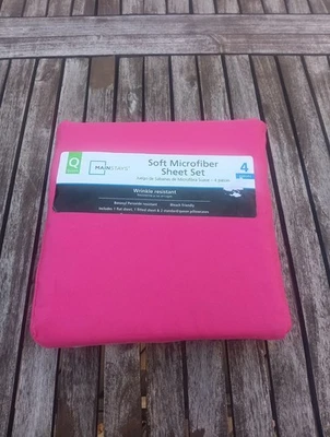 Mainstays Soft Microfiber Sheet Set Queen Pink Wrinkle Resistant Bedding 4 Piece - Image 1 of 4