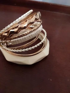 Bangle Bracelets In White And Gold Toned. - Picture 1 of 12